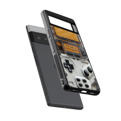 Gameboy Orange sleek google pixel 6 pro cover with tempered glass back and TPU edges