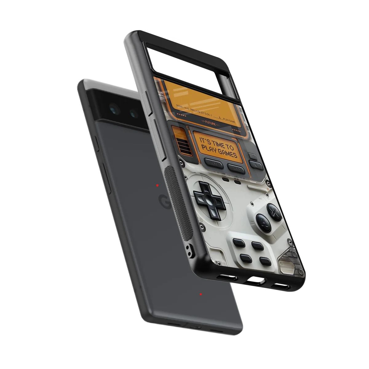 Gameboy Orange sleek google pixel 6 cover with tempered glass back and TPU edges