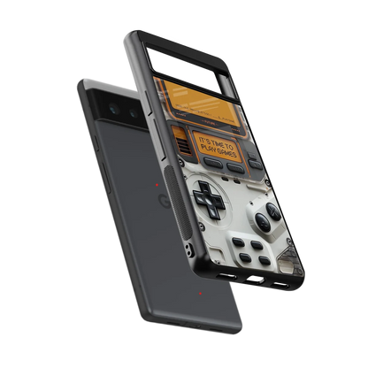 Gameboy Orange sleek google pixel 6 cover with tempered glass back and TPU edges