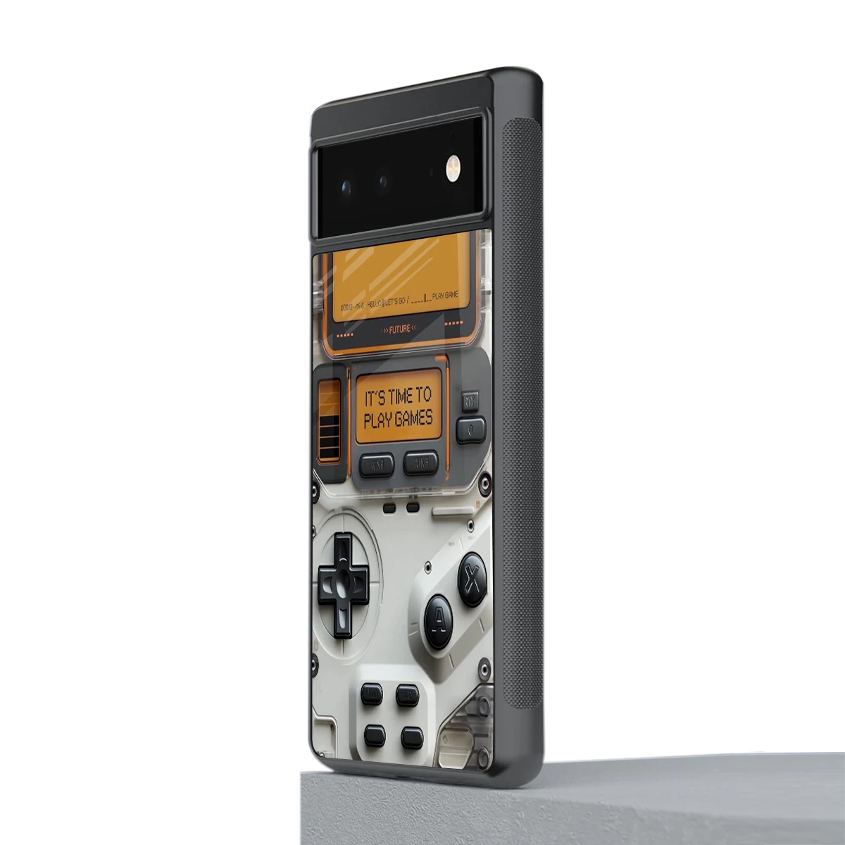 Gameboy Orange stylish phone case for google pixel 6a | glossy glass and slim fit