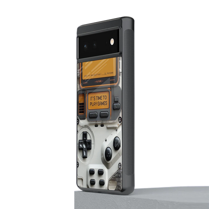 Gameboy Orange stylish phone case for google pixel 6a | glossy glass and slim fit