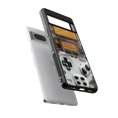 Gameboy Orange sleek google pixel 7 cover with tempered glass back and TPU edges