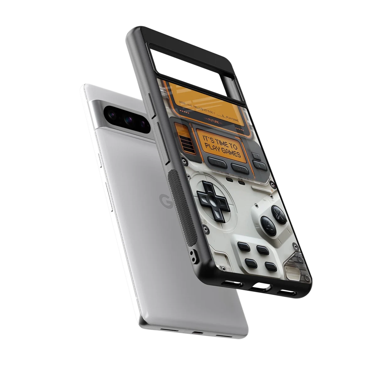 Gameboy Orange sleek google pixel 8 pro cover with tempered glass back and TPU edges