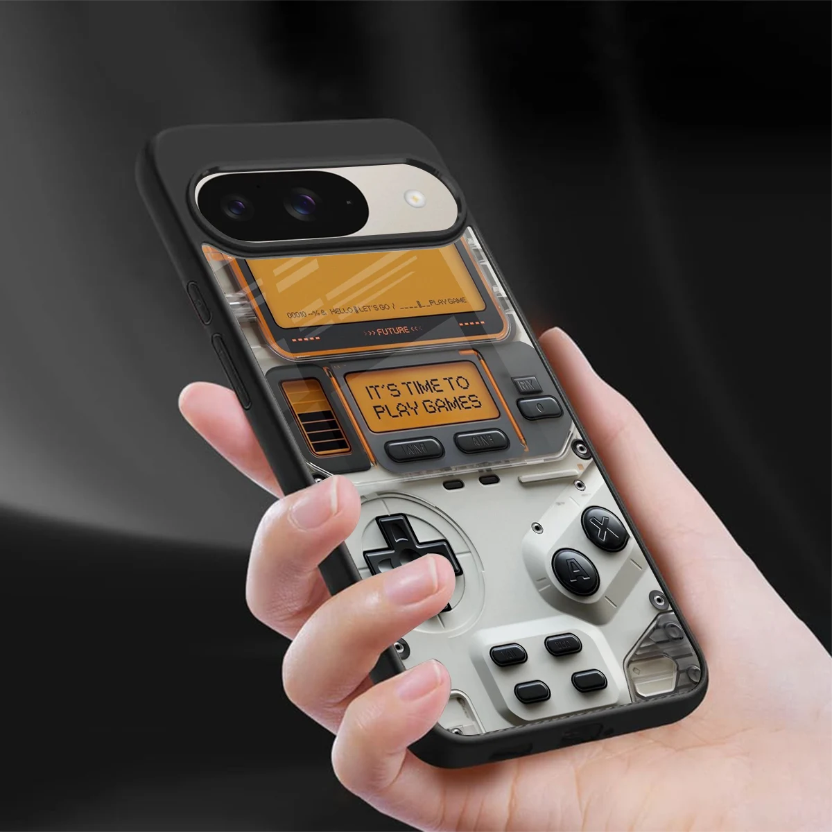 Gameboy Orange sleek google pixel 9 cover with tempered glass back and TPU edges