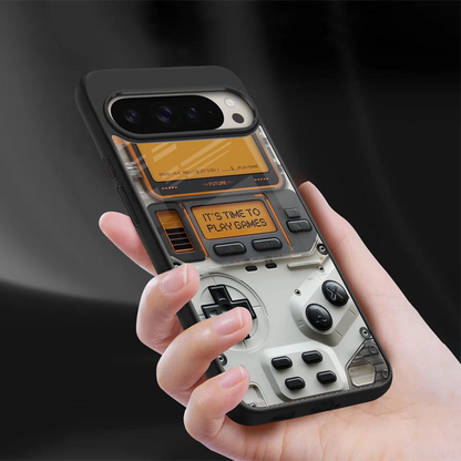 Gameboy Orange sleek google pixel 9 pro cover with tempered glass back and TPU edges