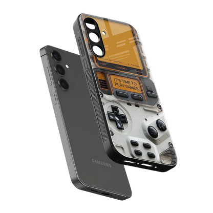 Gameboy Orange sleek samsung galaxy m34 5g cover with tempered glass back and TPU edges