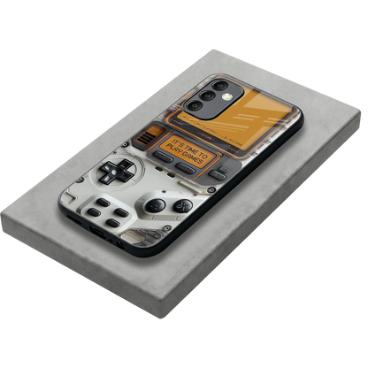 Gameboy Orange stylish phone case for samsung galaxy m14 5g | glossy glass and slim fit