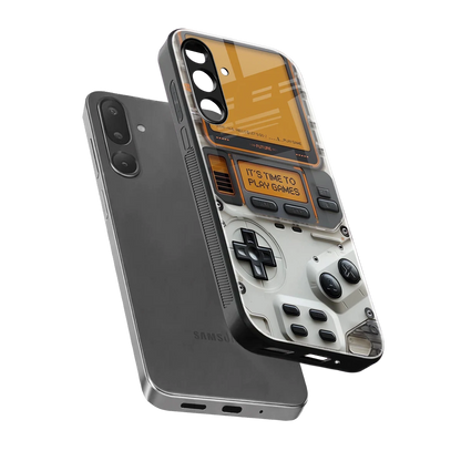 Gameboy Orange sleek samsung galaxy m16 5g cover with tempered glass back and TPU edges