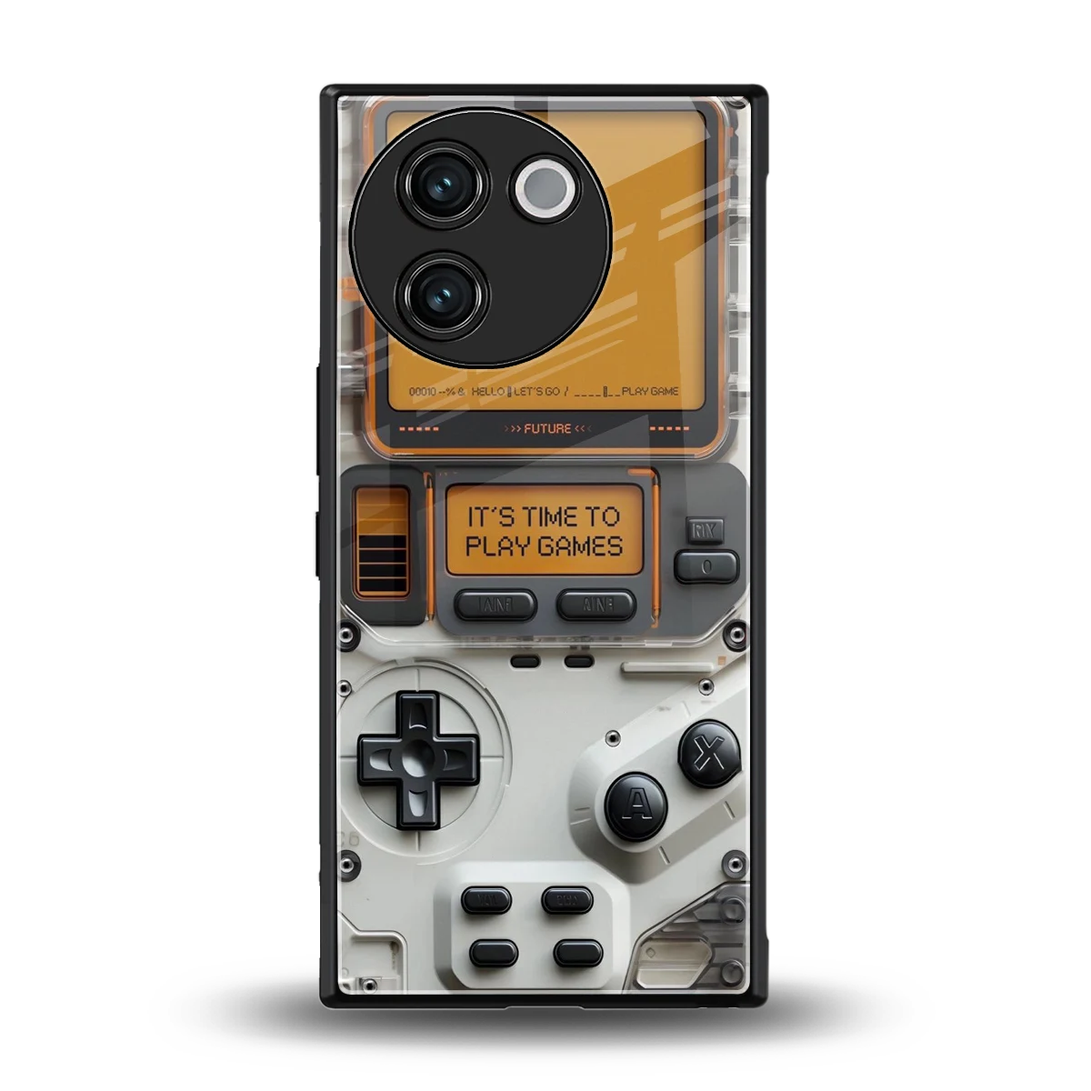 Gameboy Orange back phone cover | glass case for vivo v30e
