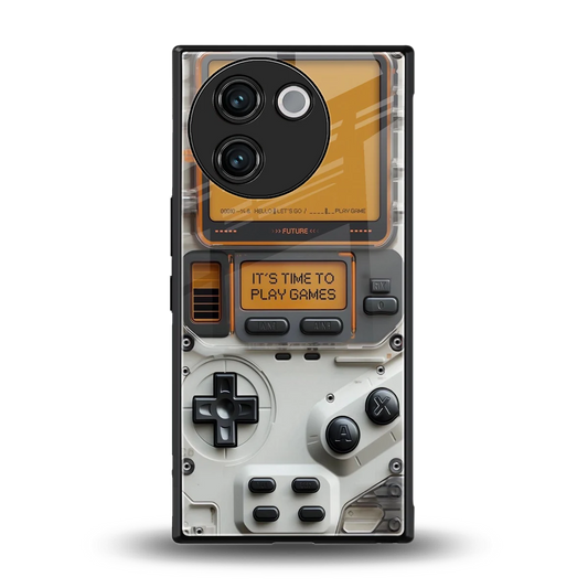 Gameboy Orange back phone cover | glass case for vivo v30e