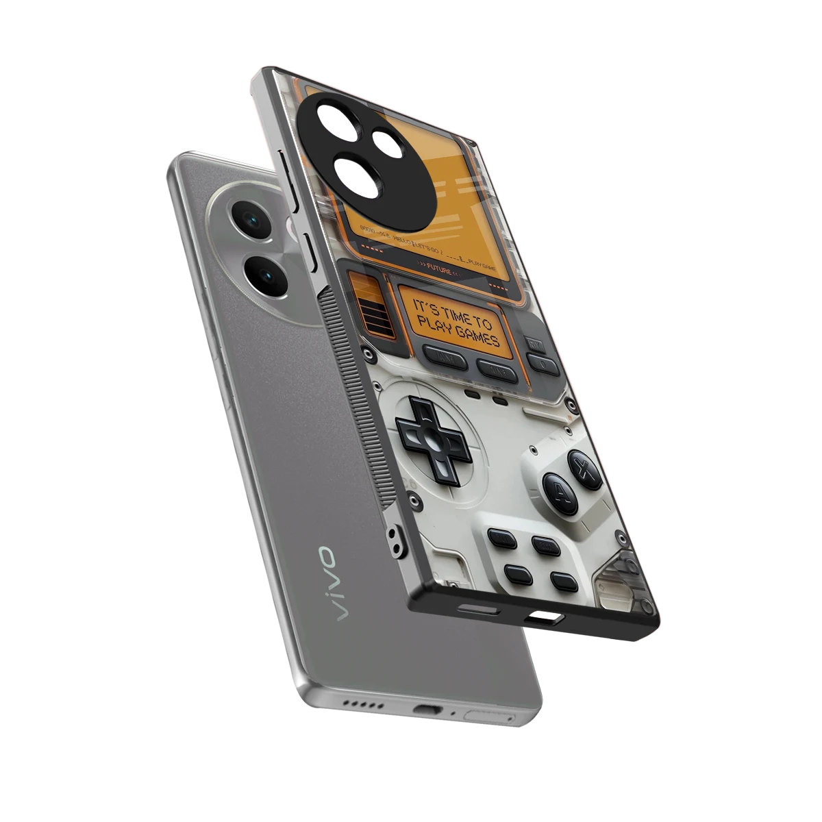 Gameboy Orange sleek vivo v30e cover with tempered glass back and TPU edges