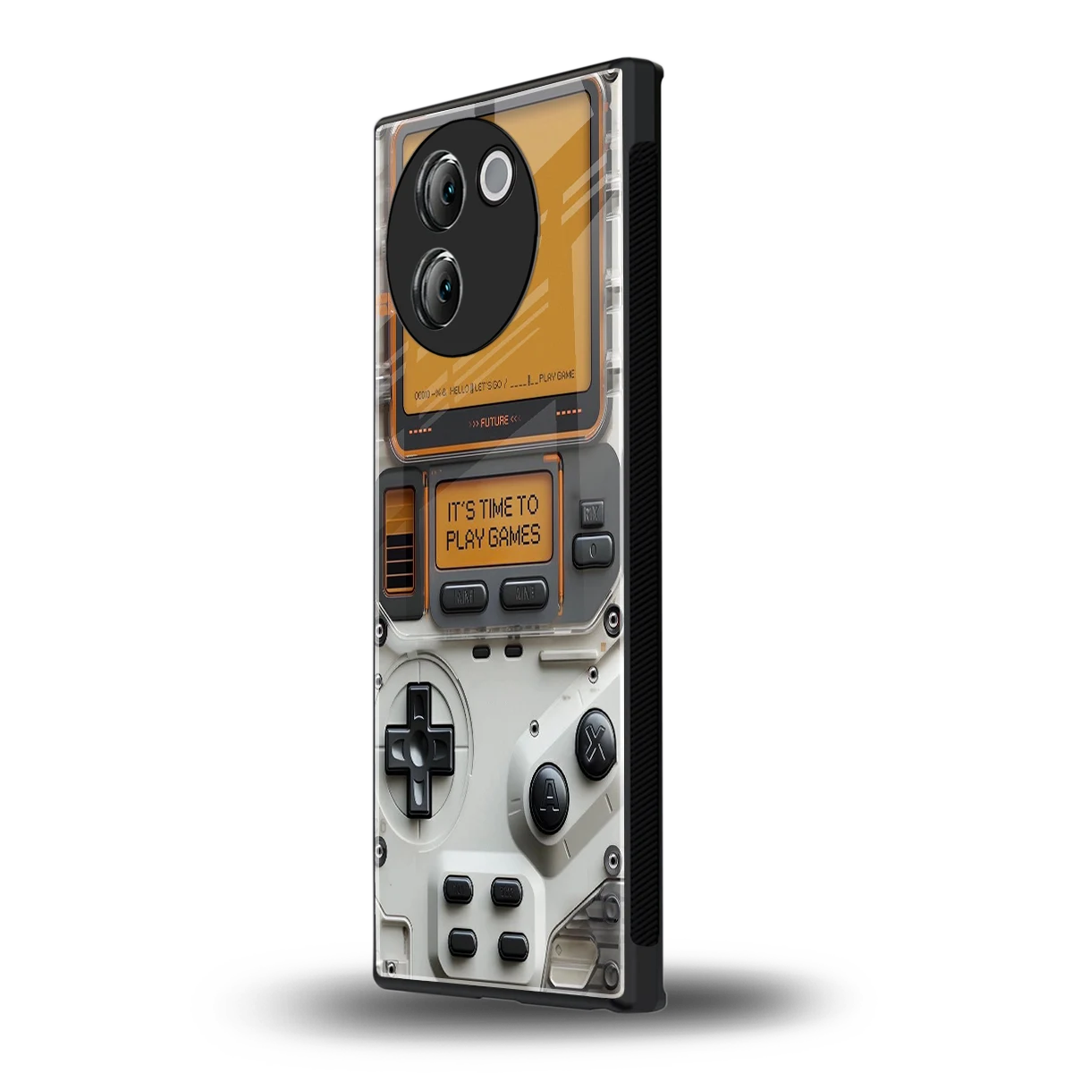 Gameboy Orange vivo v30e mobile cover | shockproof glass phone case