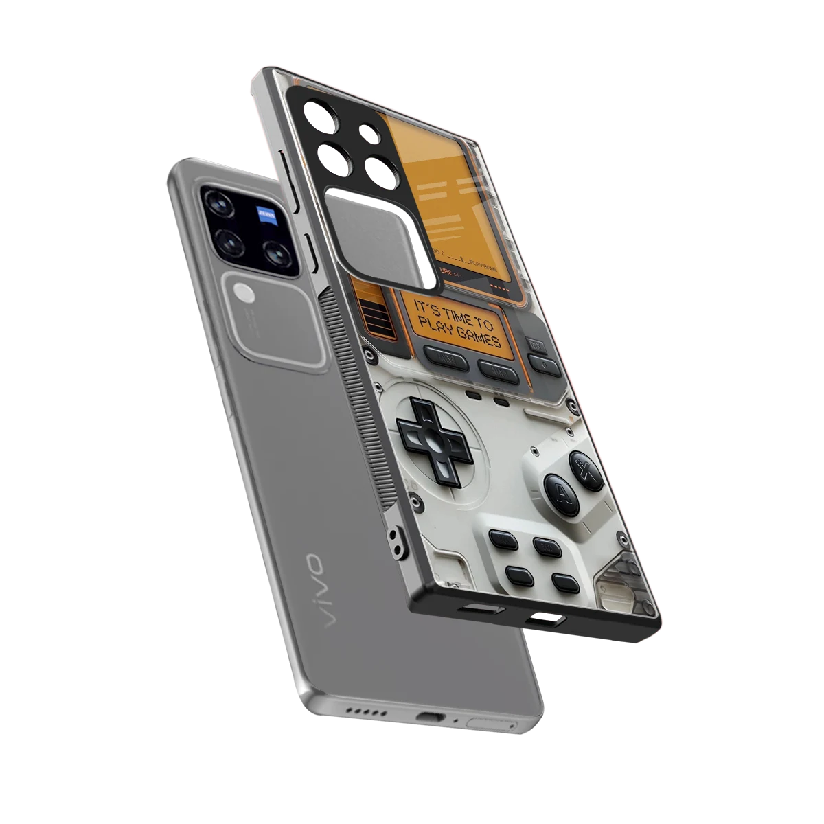 Gameboy Orange sleekvivo v30 pro cover with tempered glass back and TPU edges