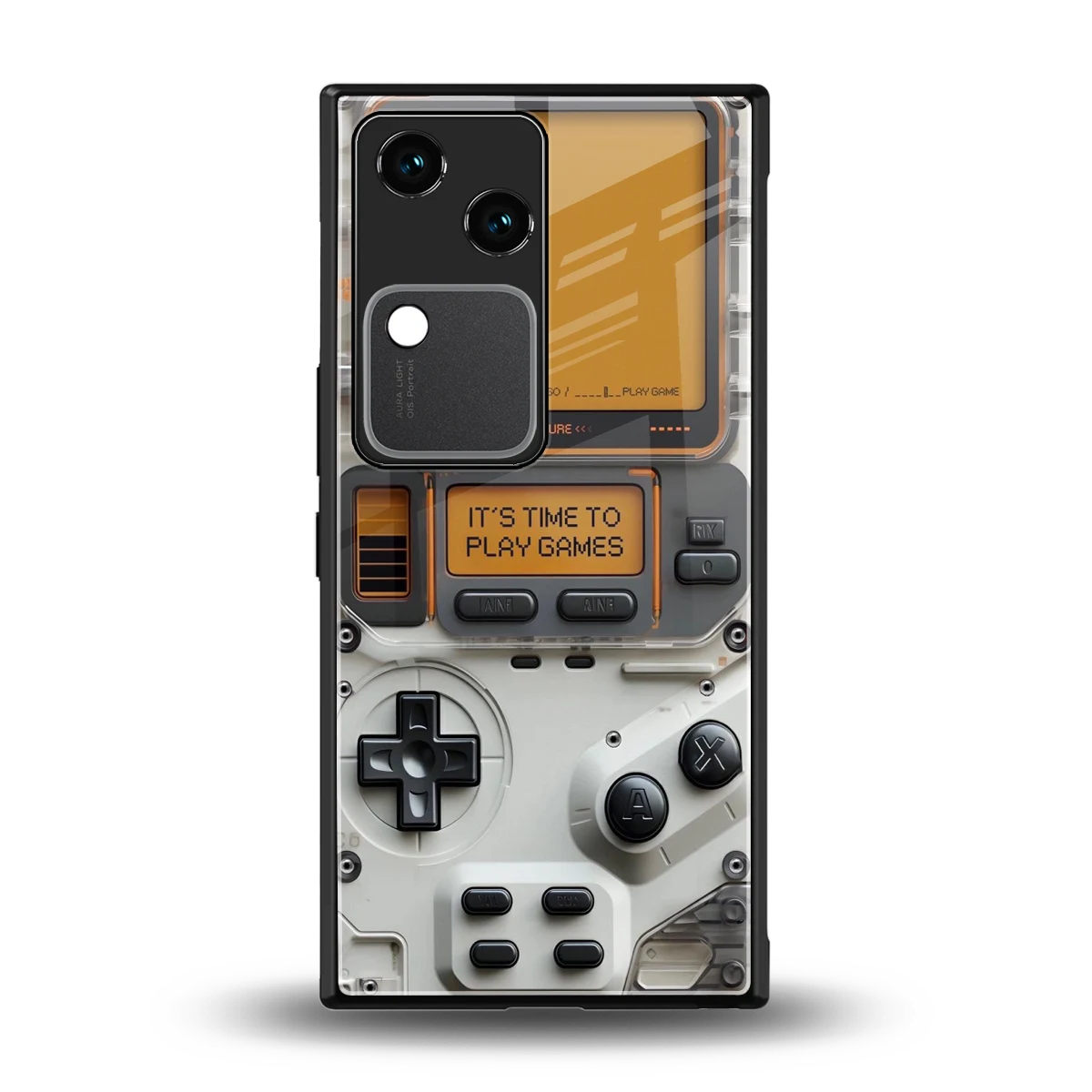 Gameboy Orange back phone cover | glass case for vivo v30