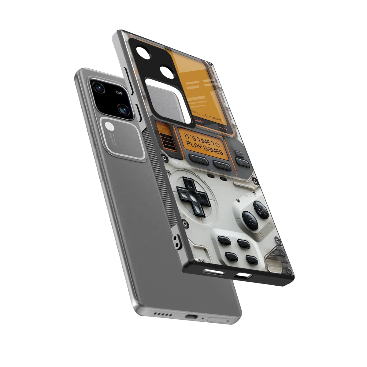Gameboy Orange sleek vivo v30 cover with tempered glass back and TPU edges