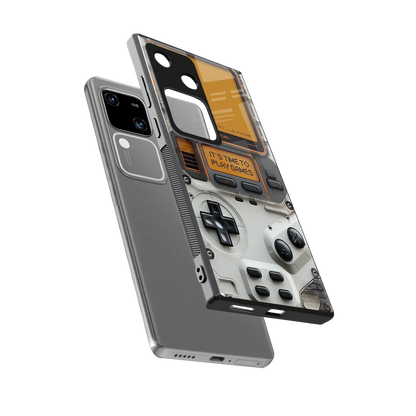 Gameboy Orange sleek vivo v30 cover with tempered glass back and TPU edges