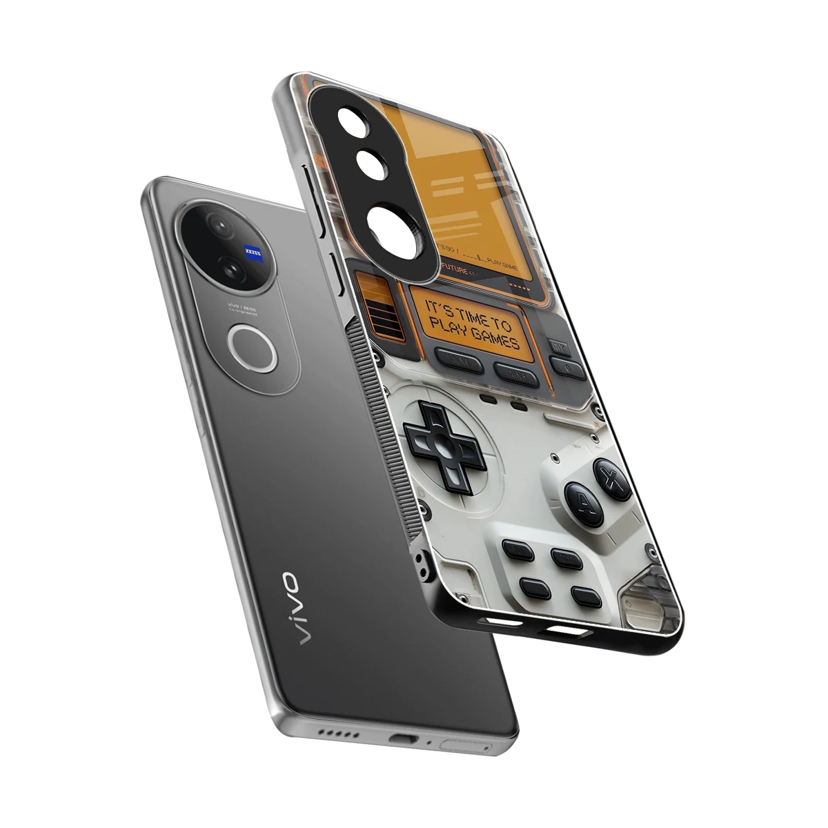 Gameboy Orange sleek vivo v50 cover with tempered glass back and TPU edges