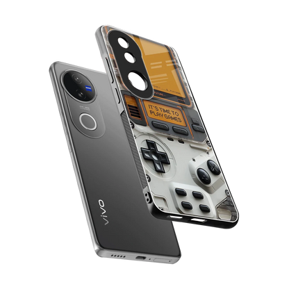 Gameboy Orange sleek vivo v50 cover with tempered glass back and TPU edges