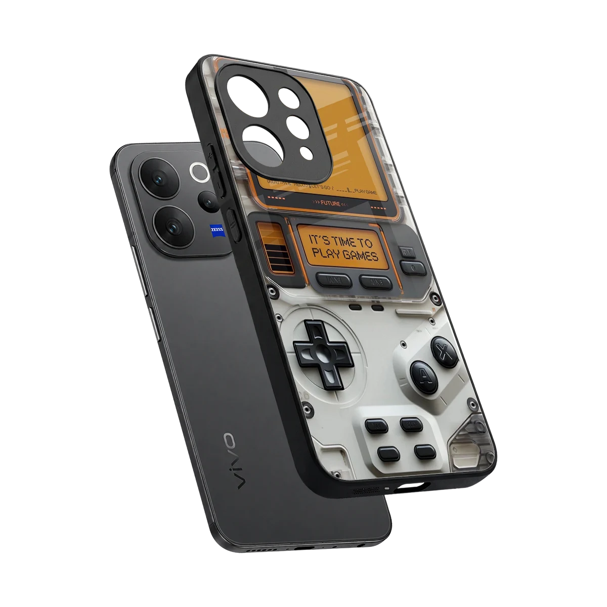 Gameboy Orange sleek vivo v70 cover with tempered glass back and TPU edges