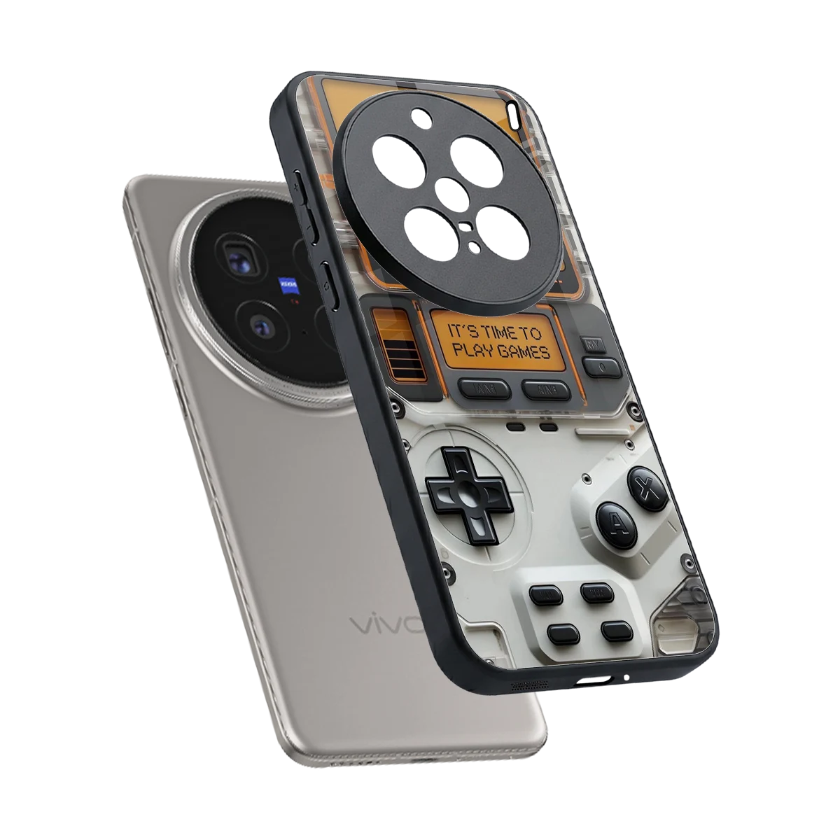 Gameboy Orange sleek vivo x200 pro cover with tempered glass back and TPU edges