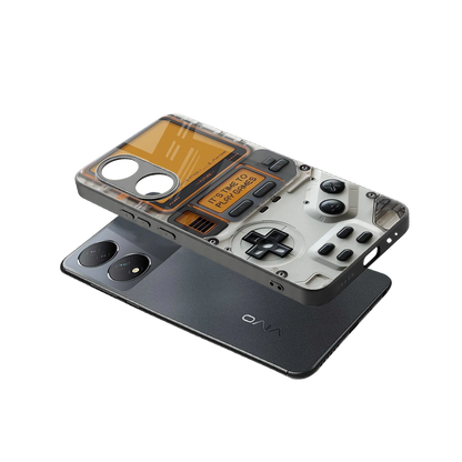 Gameboy Orange sleek Vivo-y100 cover with tempered glass back and TPU edges
