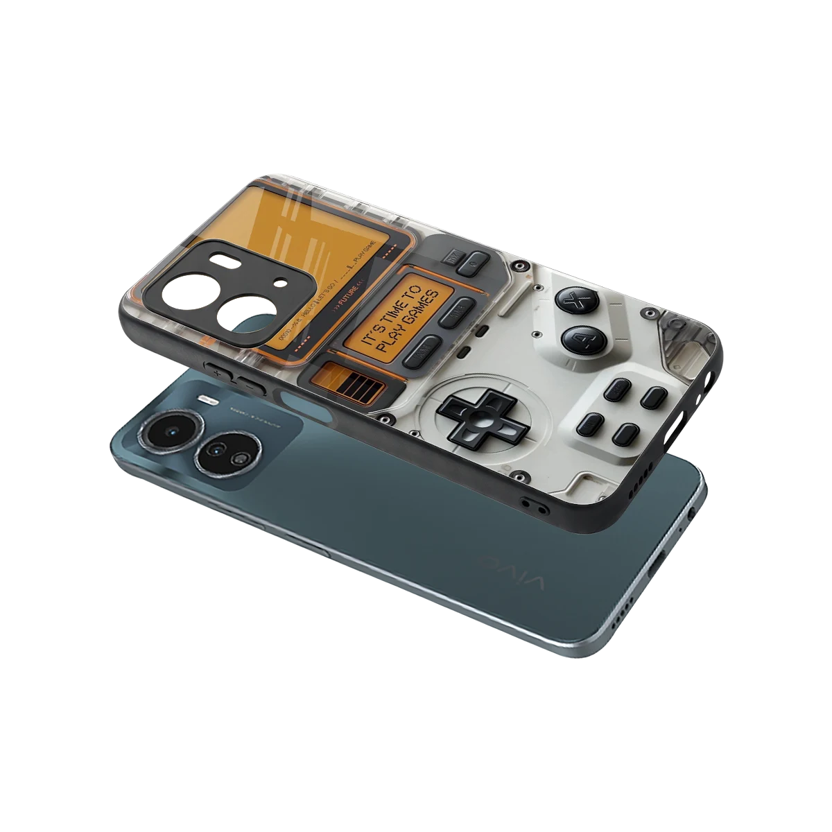 Gameboy Orange sleek vivo y16 cover with tempered glass back and TPU edges