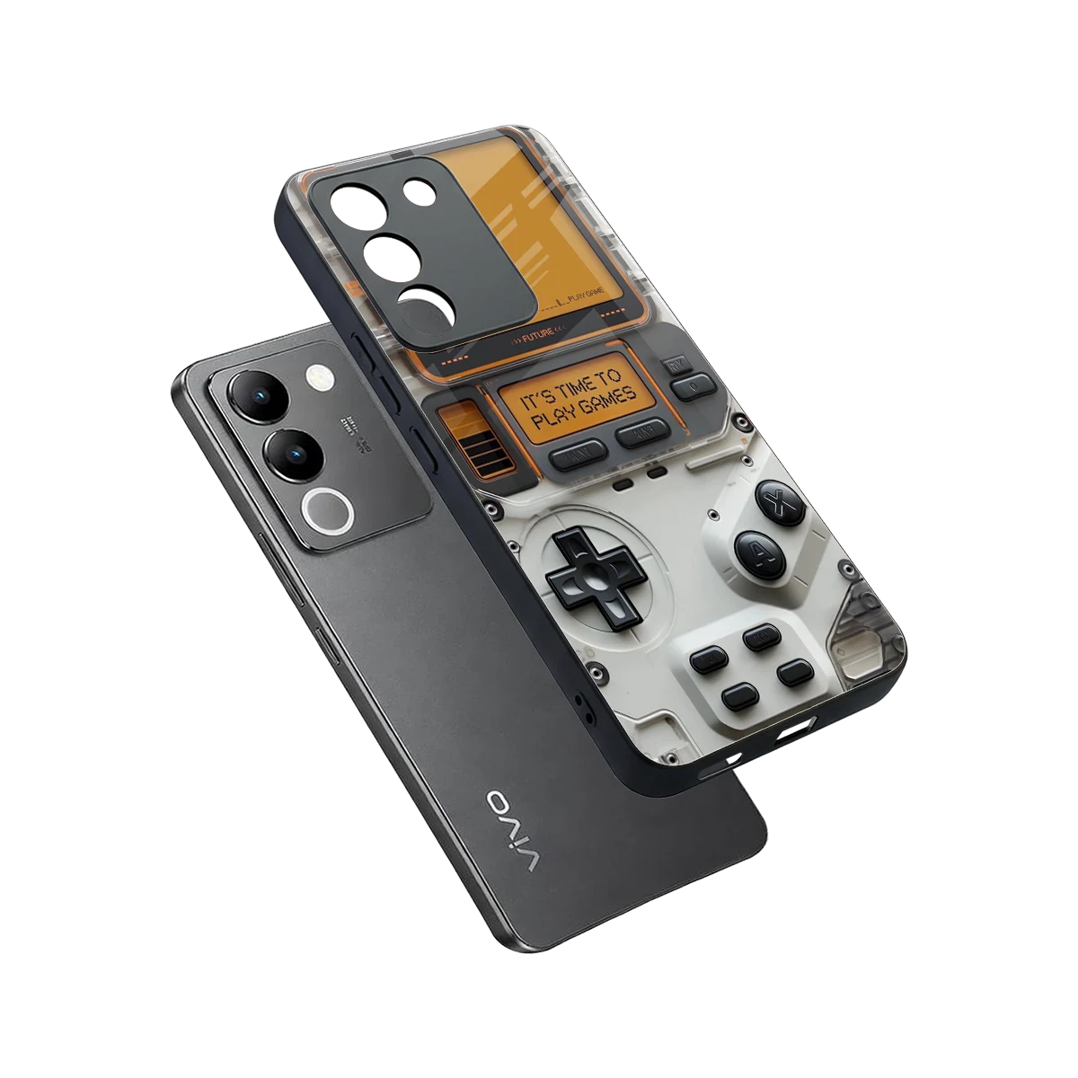 Gameboy Orange sleek vivo y200 5g cover with tempered glass back and TPU edges