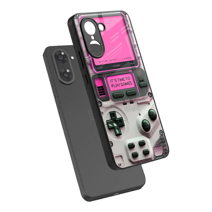Gameboy Pink sleek oneplus nord ce5 5g cover with tempered glass back and TPU edges