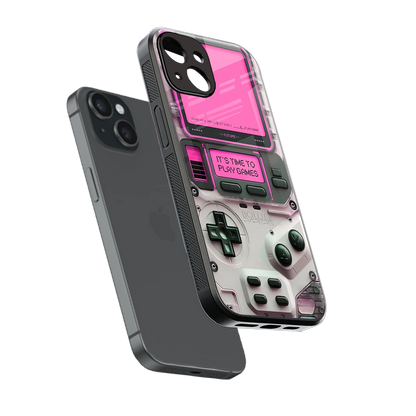 Gameboy Pink sleek iphone 13 cover with tempered glass back and TPU edges