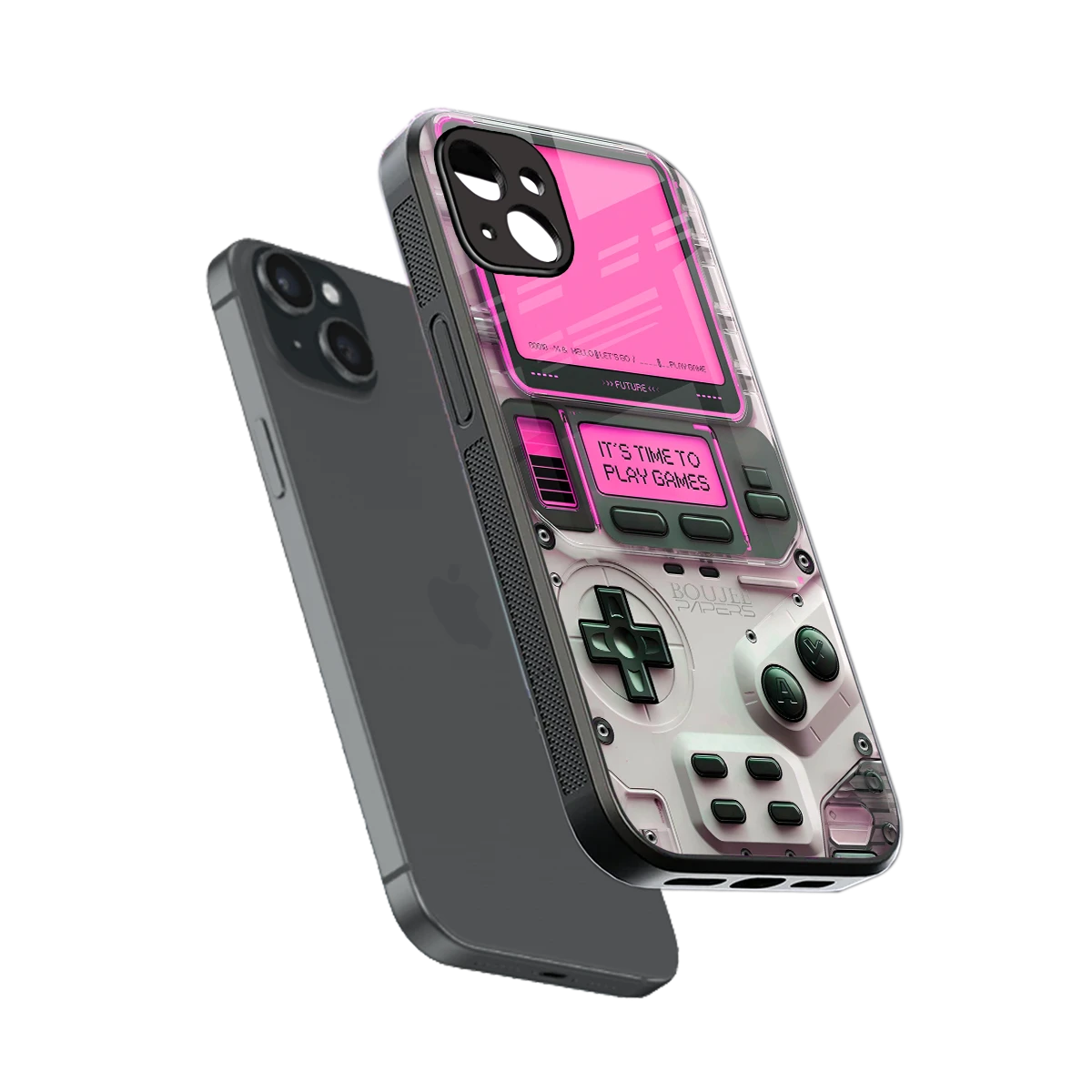 Gameboy Pink sleek iphone 14 plus cover with tempered glass back and TPU edges