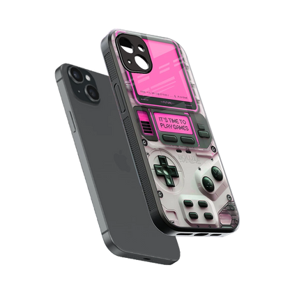 Gameboy Pink sleek iphone 14 plus cover with tempered glass back and TPU edges