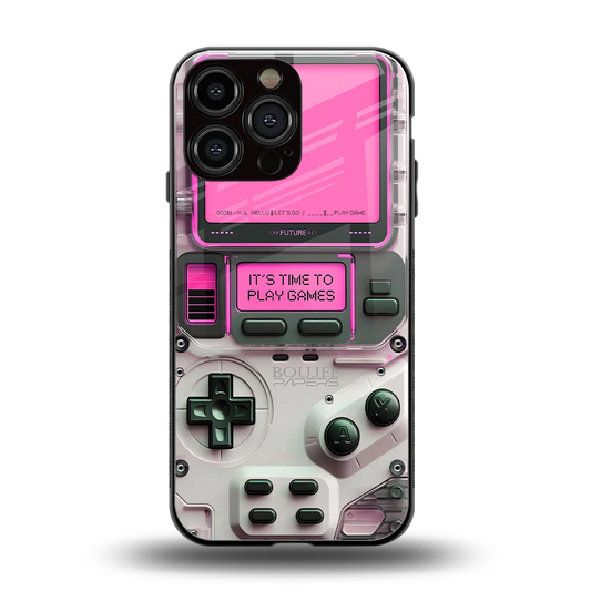 Gameboy Pink back phone cover | glass case for iphone 15 pro max