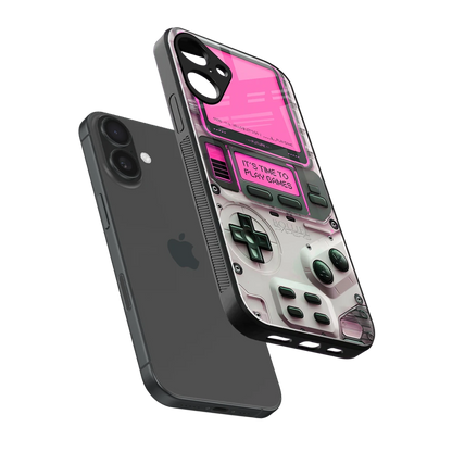 Gameboy Pink sleek iphone 16 plus cover with tempered glass back and TPU edges