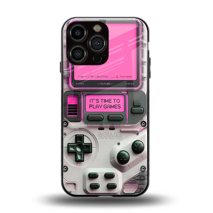 Gameboy Pink back phone cover | glass case for iphone 16 pro max