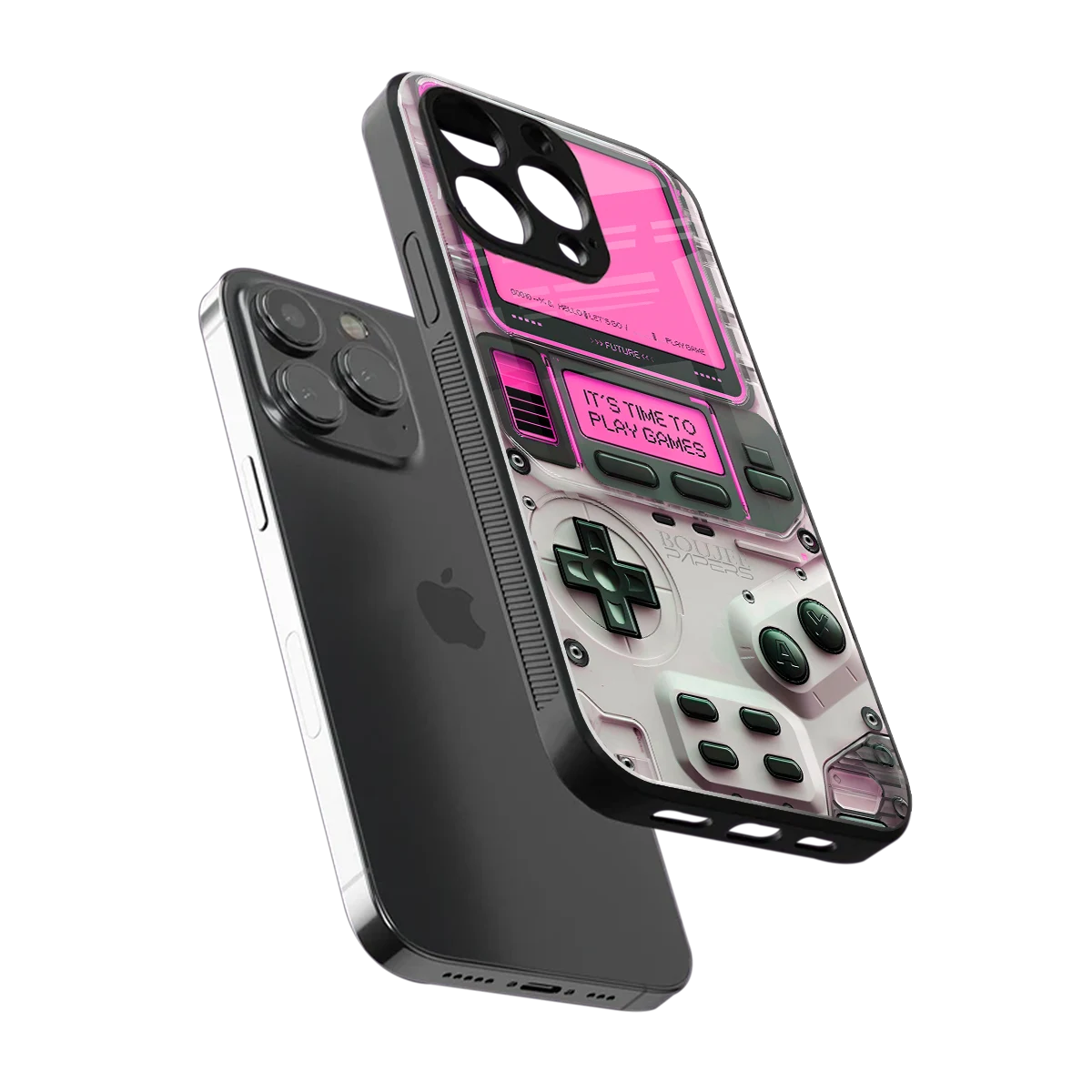 Gameboy Pink sleek iphone 16 pro max cover with tempered glass back and TPU edges