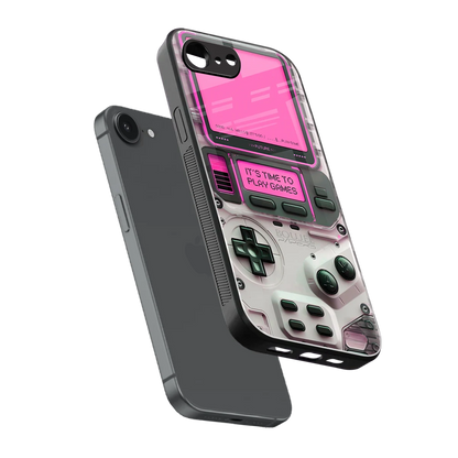 Gameboy Pink sleek iphone 16e cover with tempered glass back and TPU edges