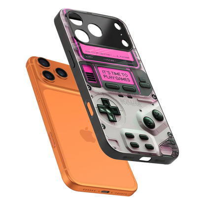 Gameboy Pink sleek iphone 17 pro cover with tempered glass back and TPU edges