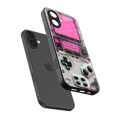 Gameboy Pink sleek iphone 17 cover with tempered glass back and TPU edges