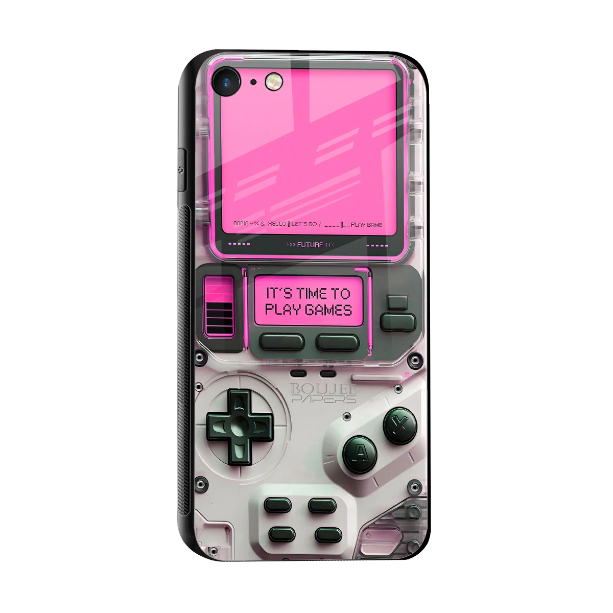 Gameboy Pink sleek iphone 7 cover with tempered glass back and TPU edges