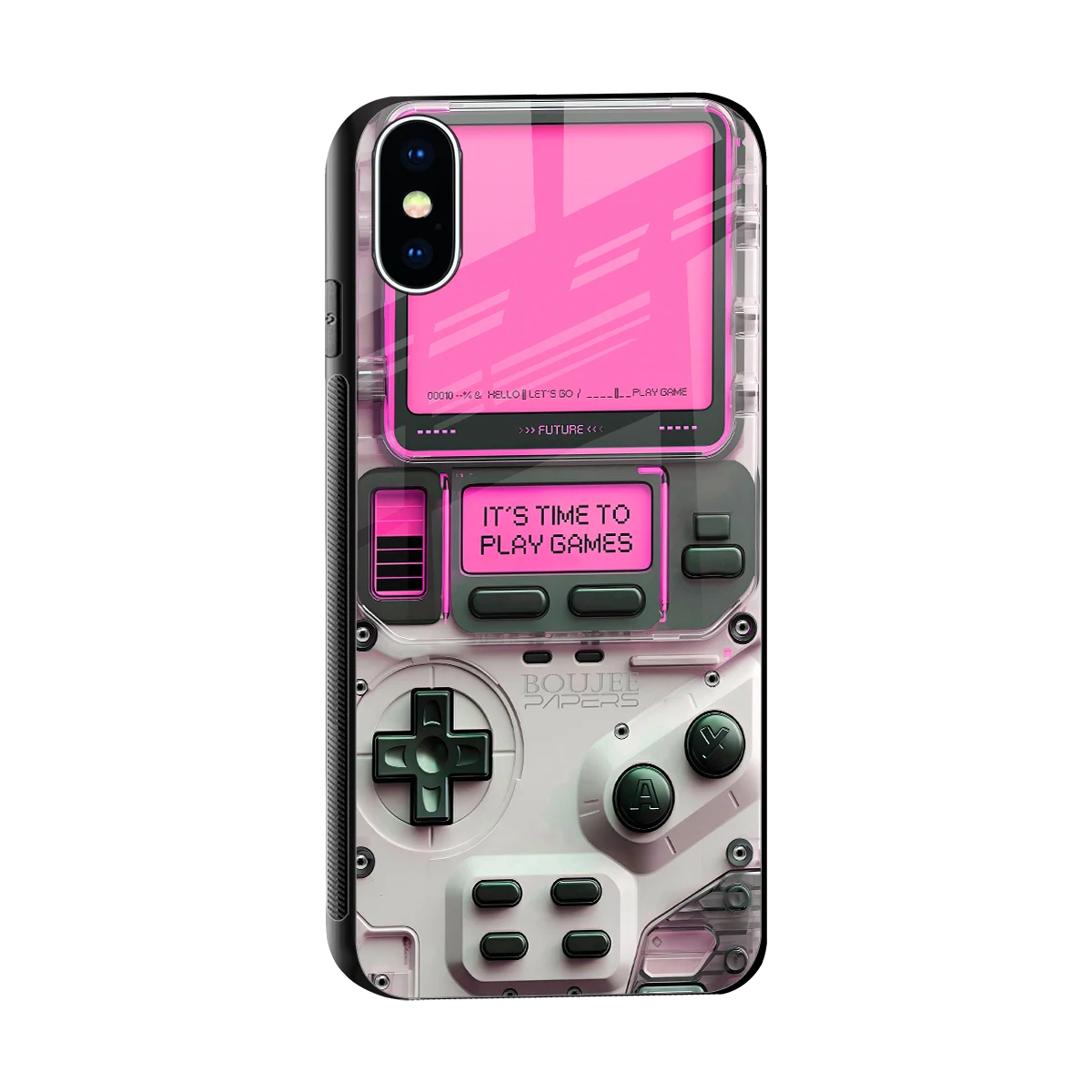 Gameboy Pink sleek iphone xs cover with tempered glass back and TPU edges