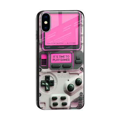 Gameboy Pink sleek iphone xs cover with tempered glass back and TPU edges