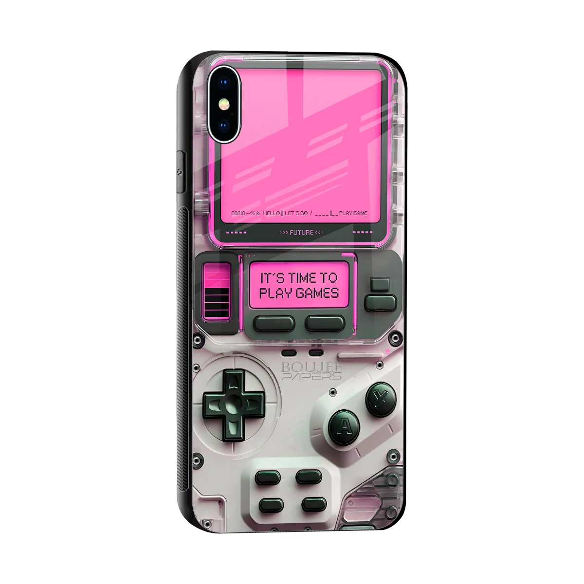 Gameboy Pink sleek iphone xs max cover with tempered glass back and TPU edges