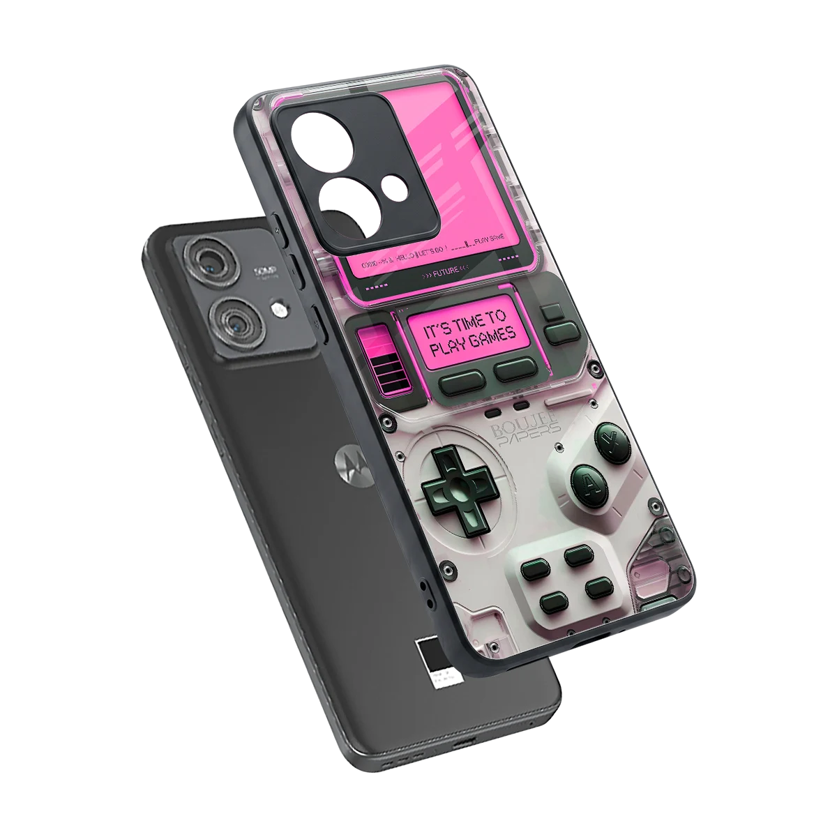 Gameboy Pink sleek motorola edge 40 neo 5g cover with tempered glass back and TPU edges