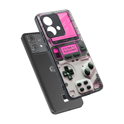 Gameboy Pink sleek motorola edge 40 neo 5g cover with tempered glass back and TPU edges