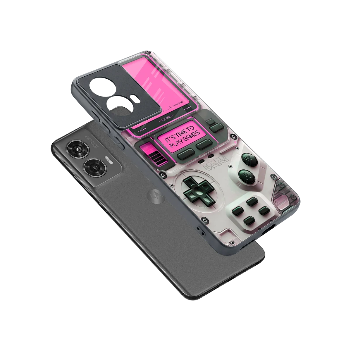 Gameboy Pink sleek motorola edge 50 fusion cover with tempered glass back and TPU edges