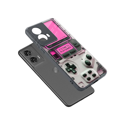 Gameboy Pink sleek motorola edge 50 fusion cover with tempered glass back and TPU edges