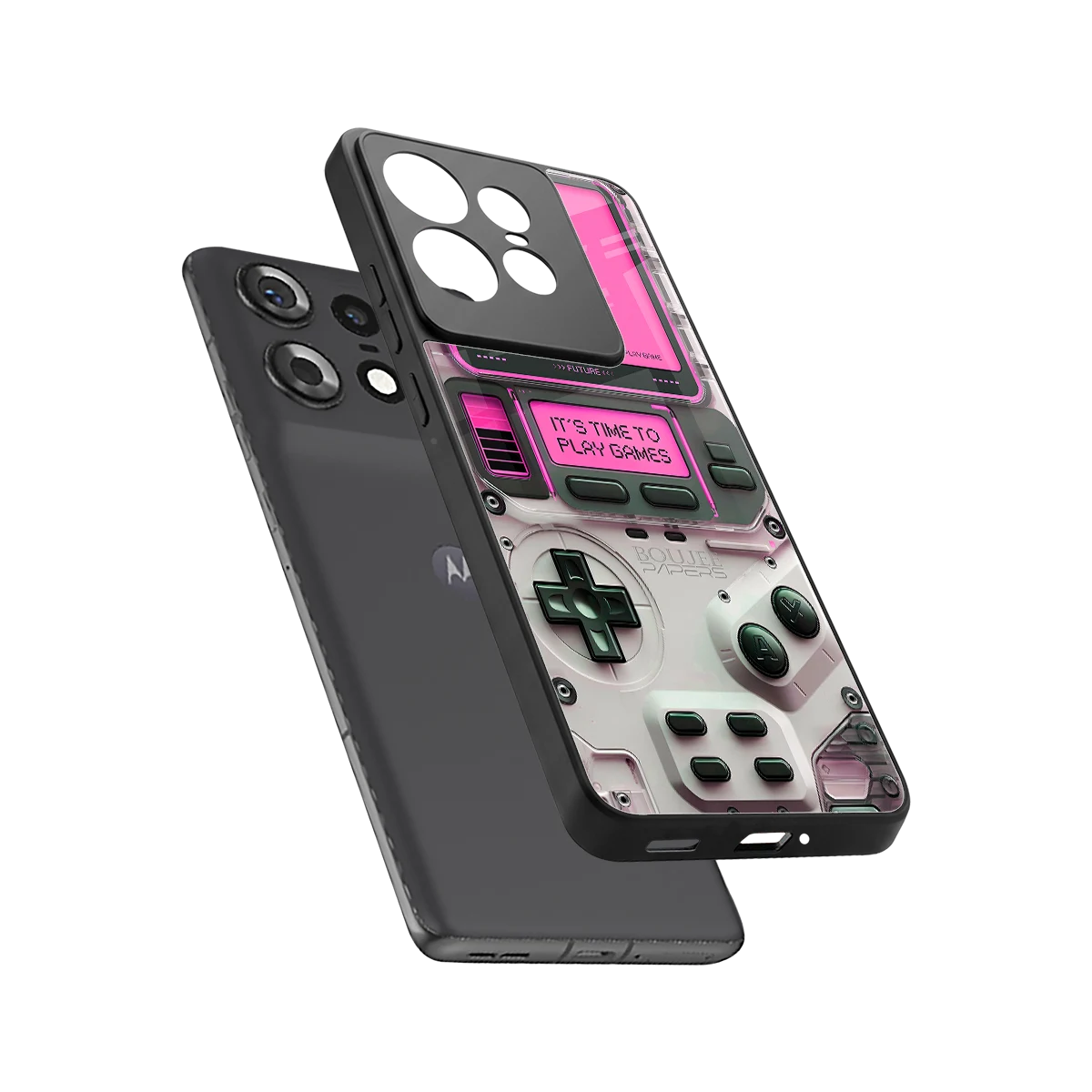 Gameboy Pink sleek motorola edge 50 pro cover with tempered glass back and TPU edges