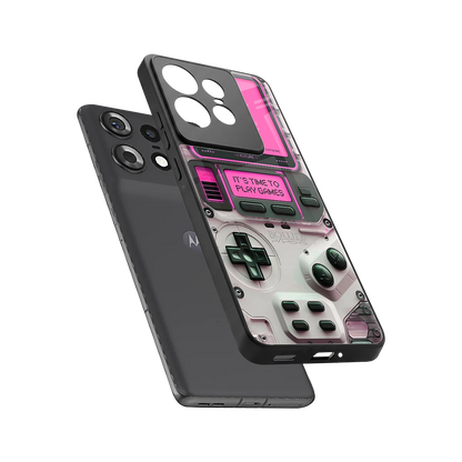 Gameboy Pink sleek motorola edge 50 pro cover with tempered glass back and TPU edges