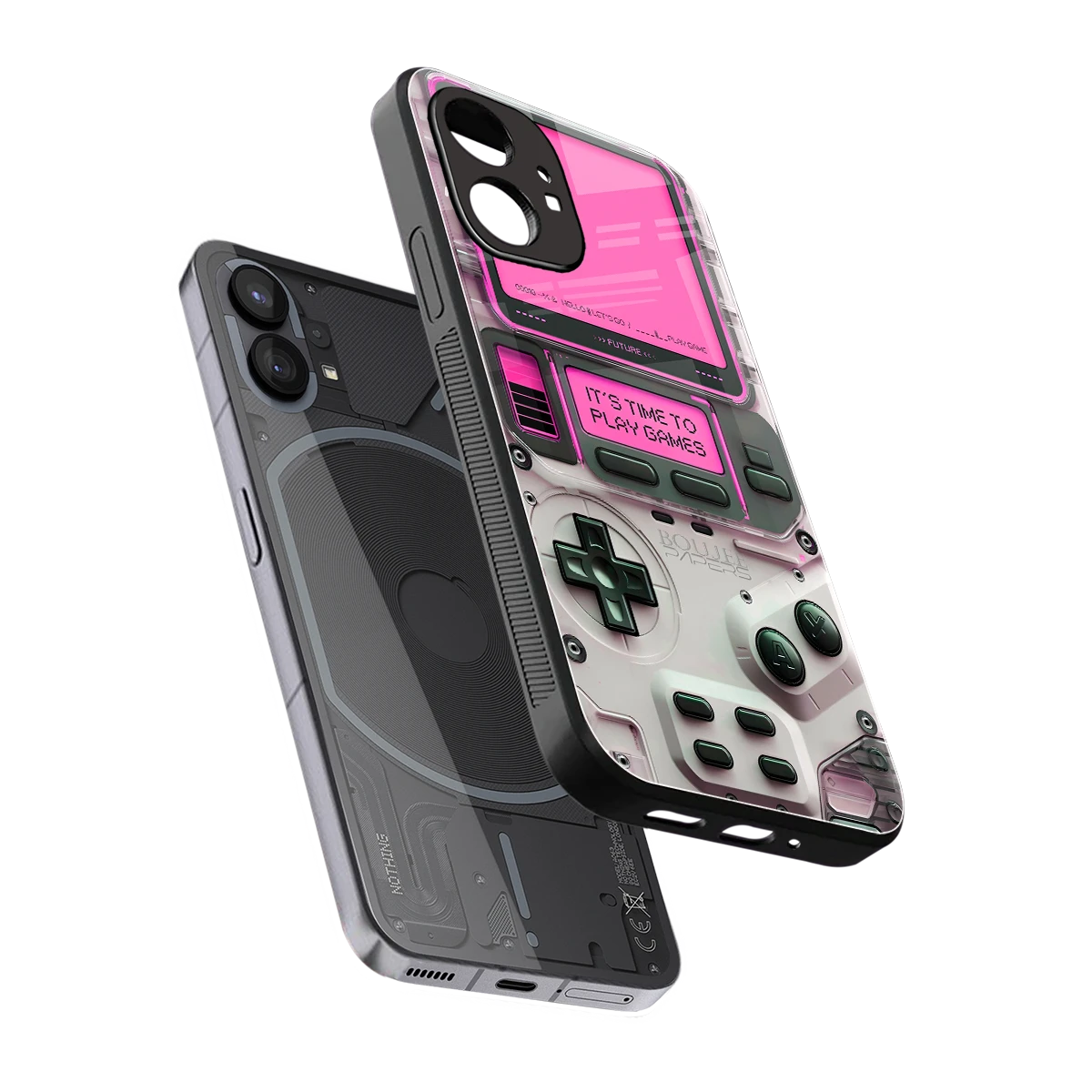 Gameboy Pink sleek nothing phone 1 cover with tempered glass back and TPU edges