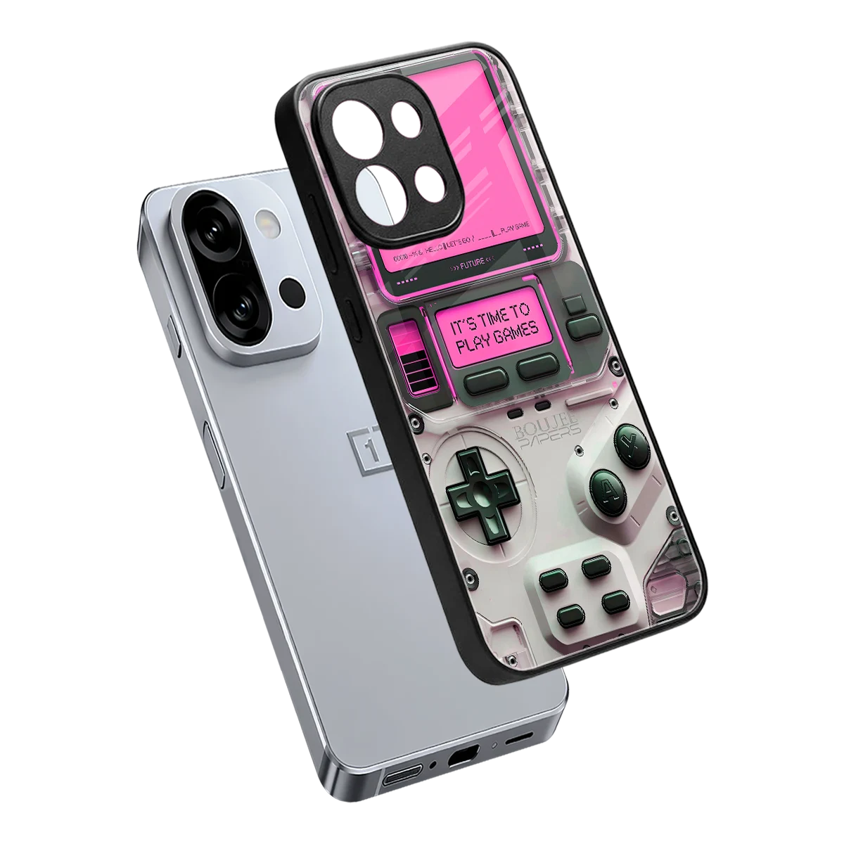 Gameboy Pink sleek oneplus 13s cover with tempered glass back and TPU edges